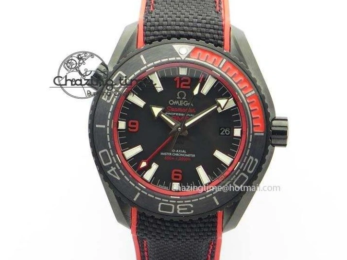 1225 SoftTouch Planet Ocean GMT 45mm DLC Red JHF Best Edition Black Dial On Rubber Strap A 8200